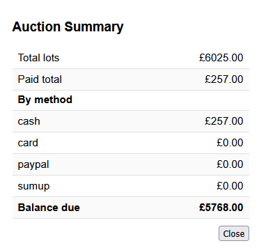 Cashier summary screenshot