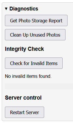 Maintenance diagnostics screenshot