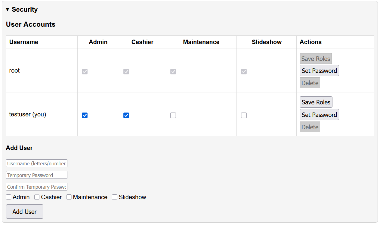 Maintenance security screenshot