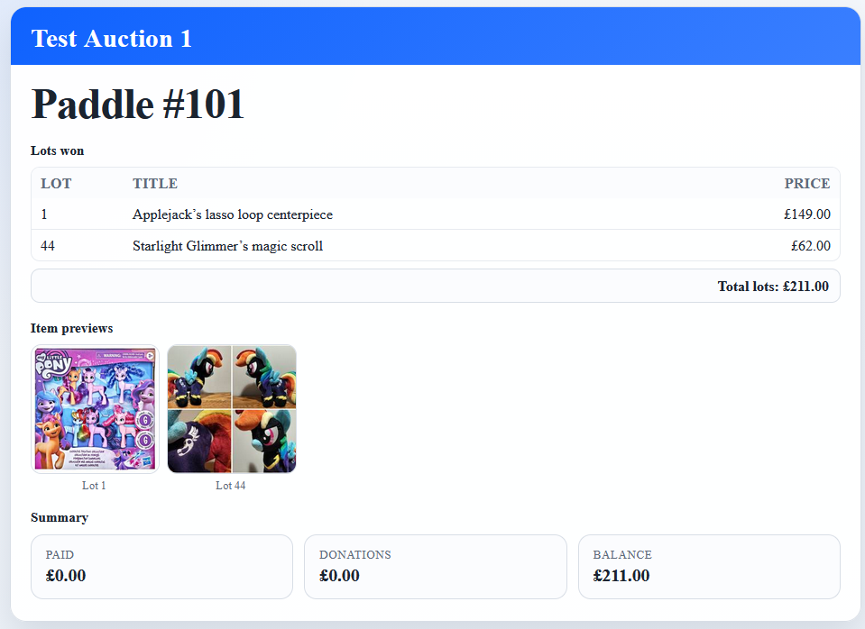 Manage Payments buyer display screenshot