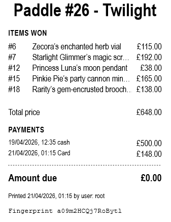 Manage Payments receipt print preview screenshot